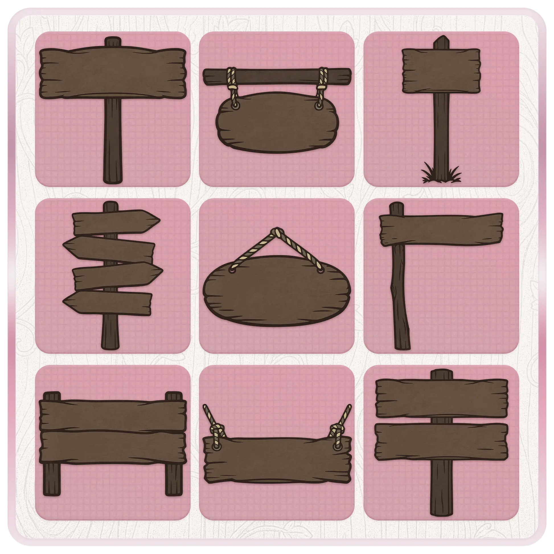 Rustic haunted wooden sign SVG bundle preview featuring blank signposts, hanging wooden plaques, arrow signs, double plank signs, and cut-friendly spooky wood sign graphics.