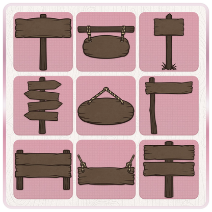 Rustic haunted wooden sign SVG bundle preview featuring blank signposts, hanging wooden plaques, arrow signs, double plank signs, and cut-friendly spooky wood sign graphics.