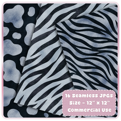 Icy Silver zebra print seamless digital paper preview with black safari stripe patterns for sublimation and craft designs.