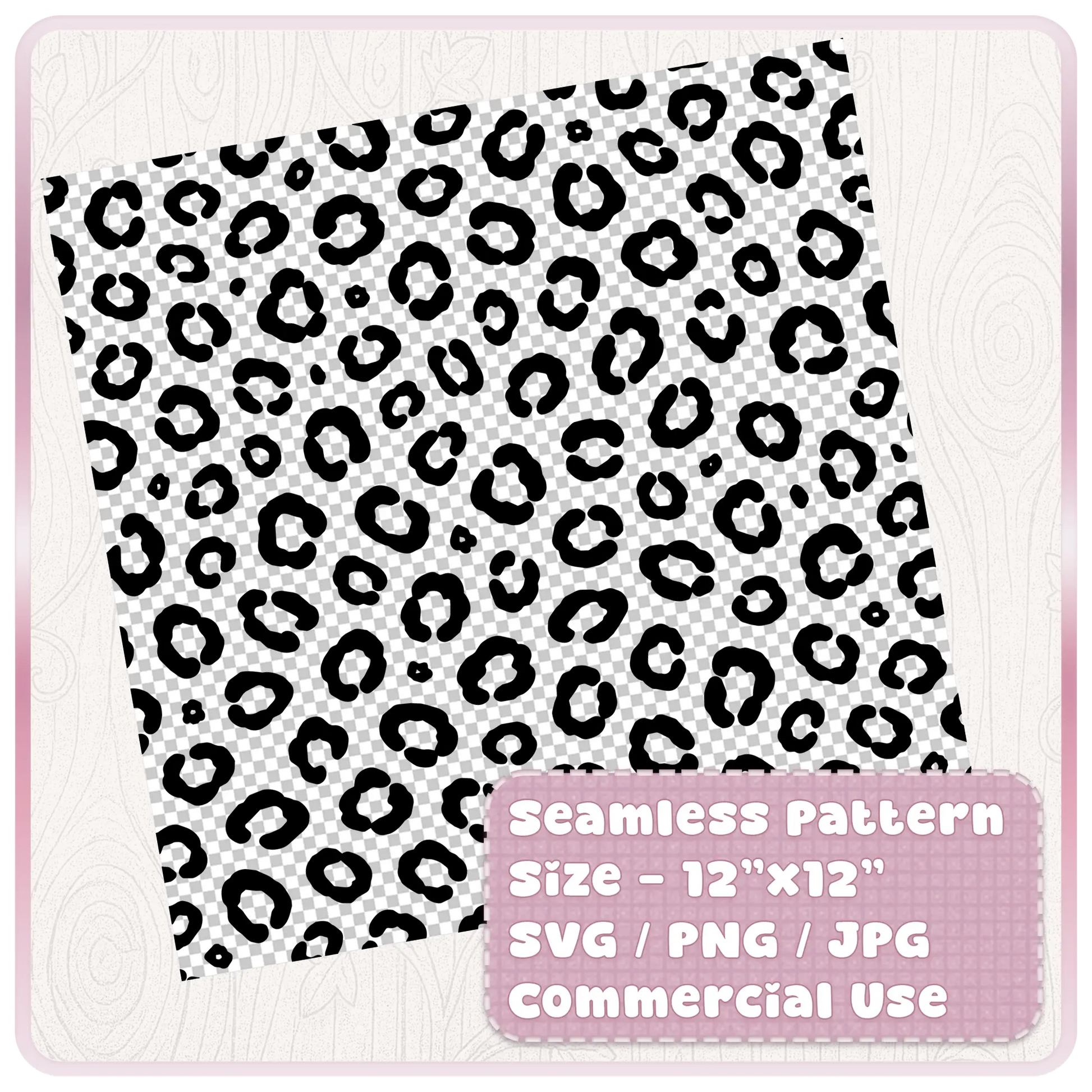 12x12 seamless leopard print pattern digital paper preview showing black animal print spots on a tileable background for SVG PNG and JPG download.