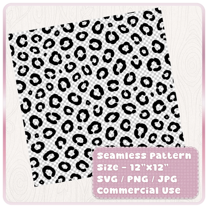 12x12 seamless leopard print pattern digital paper preview showing black animal print spots on a tileable background for SVG PNG and JPG download.