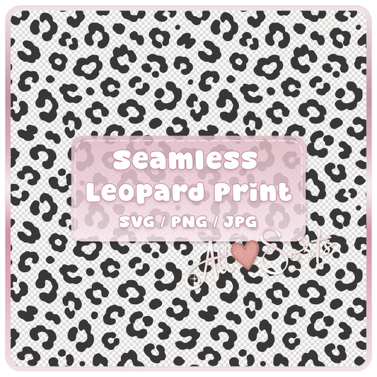 Seamless black and white leopard print pattern digital download preview with transparent background