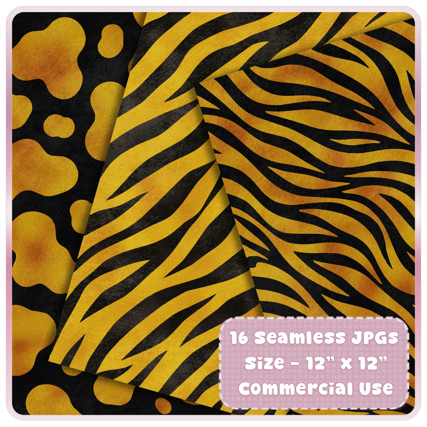 Liquid Gold zebra print seamless digital paper preview with black safari stripe patterns for sublimation and craft designs.