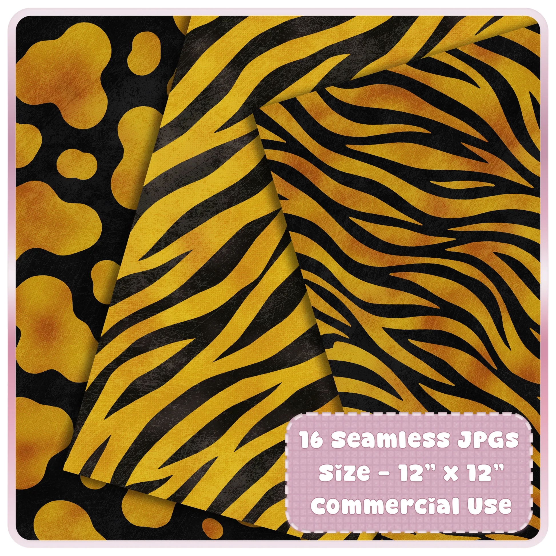 Liquid Gold zebra print seamless digital paper preview with black safari stripe patterns for sublimation and craft designs.