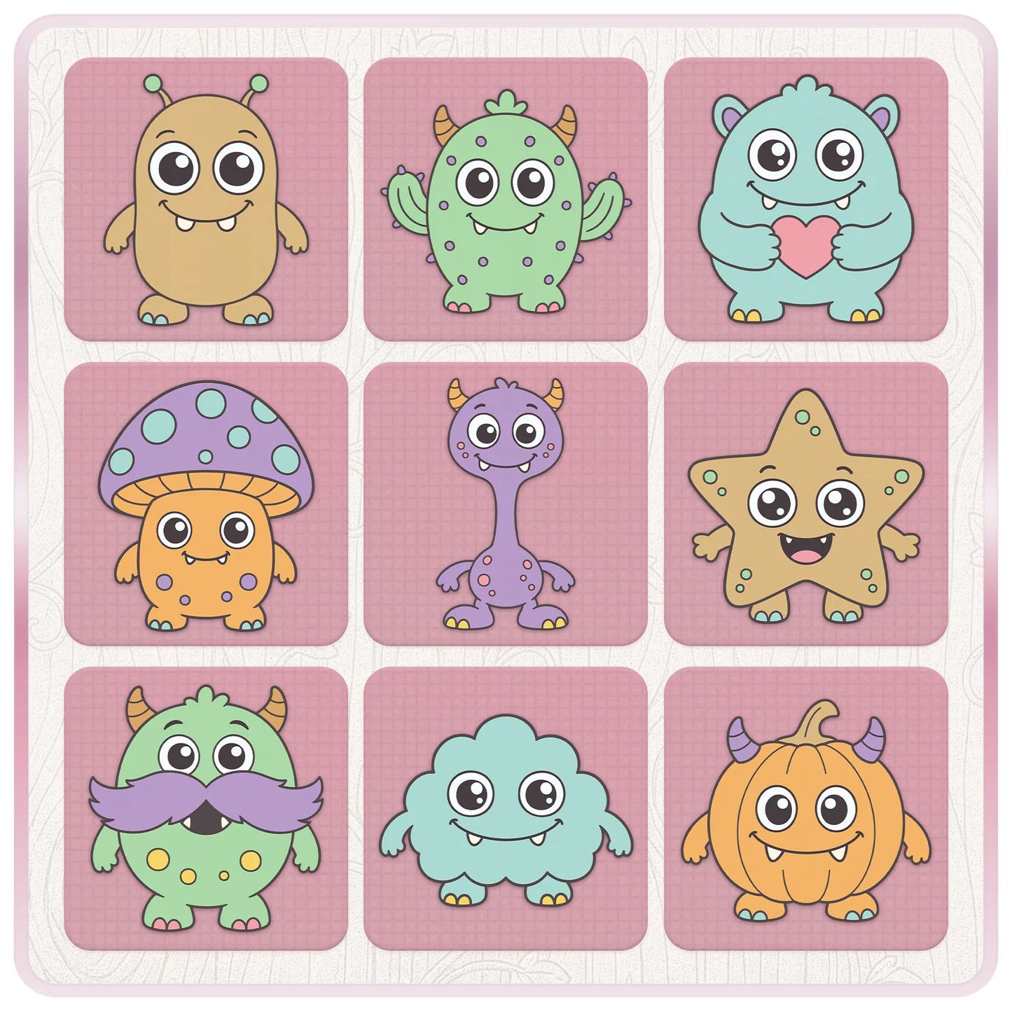 Little Monsters clipart bundle preview with nine playful monster SVG and PNG designs including mushroom, star, pumpkin, cloud and heart monsters.