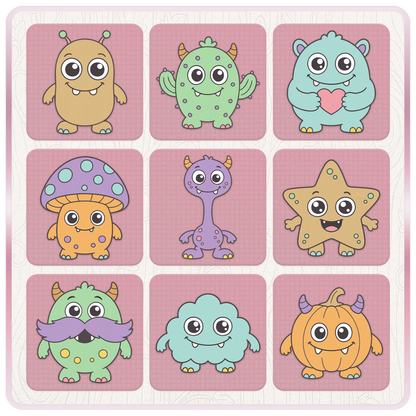 Little Monsters clipart bundle preview with nine playful monster SVG and PNG designs including mushroom, star, pumpkin, cloud and heart monsters.