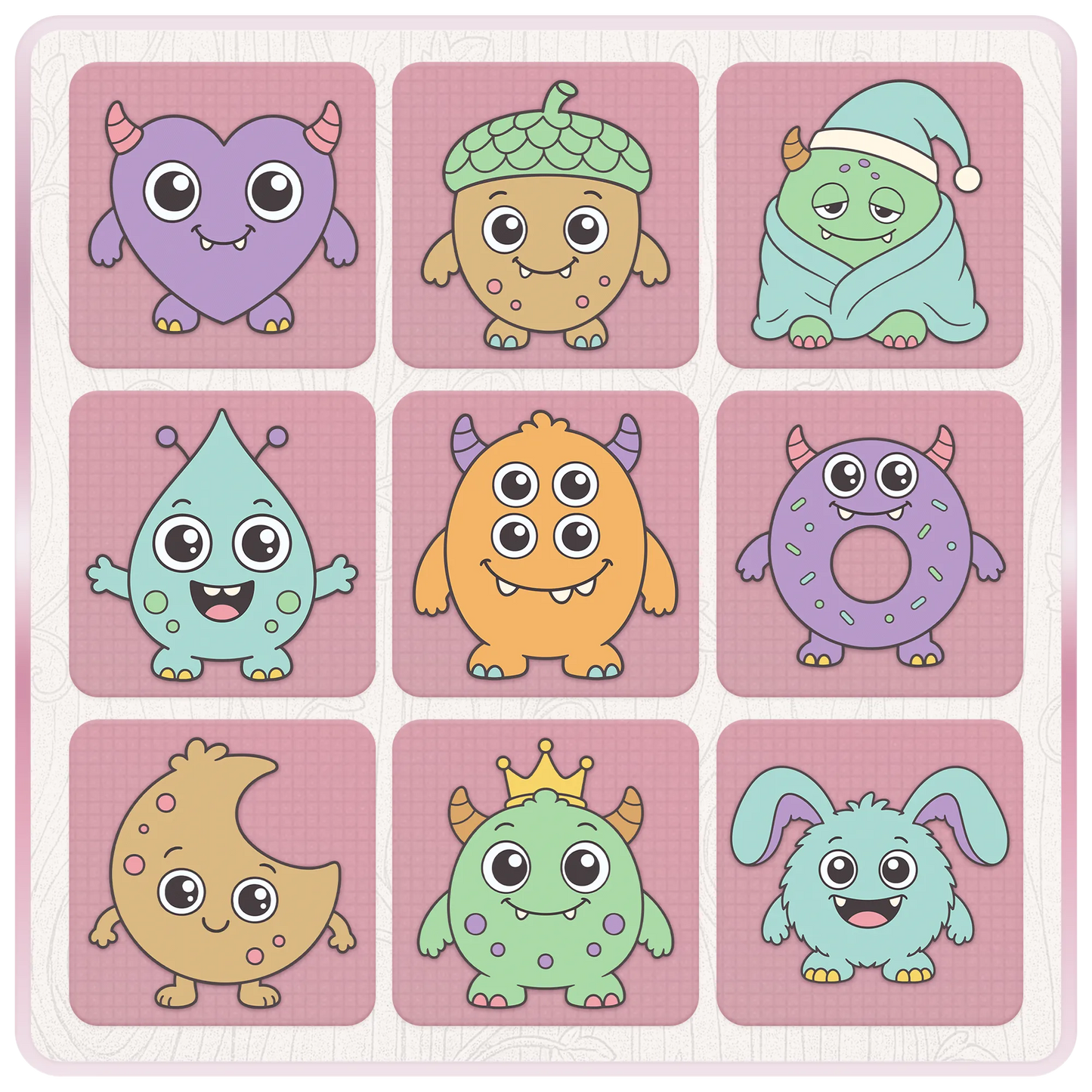 Cute Little Monsters SVG bundle preview featuring seasonal and character monster clipart designs including bunny, acorn, donut, moon and sleepy monster.