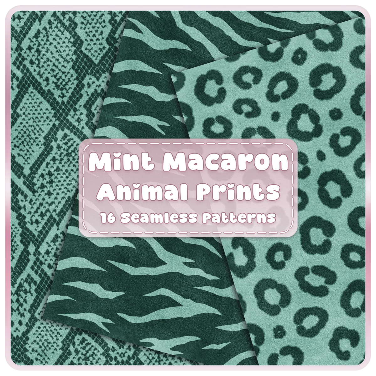 Mint Macaron animal print seamless patterns with green leopard zebra and snakeskin digital papers