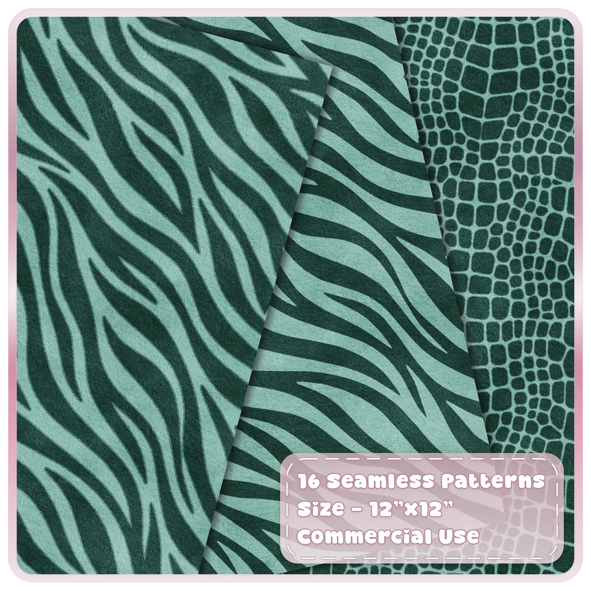 Mint green zebra stripe and crocodile skin seamless animal print digital papers