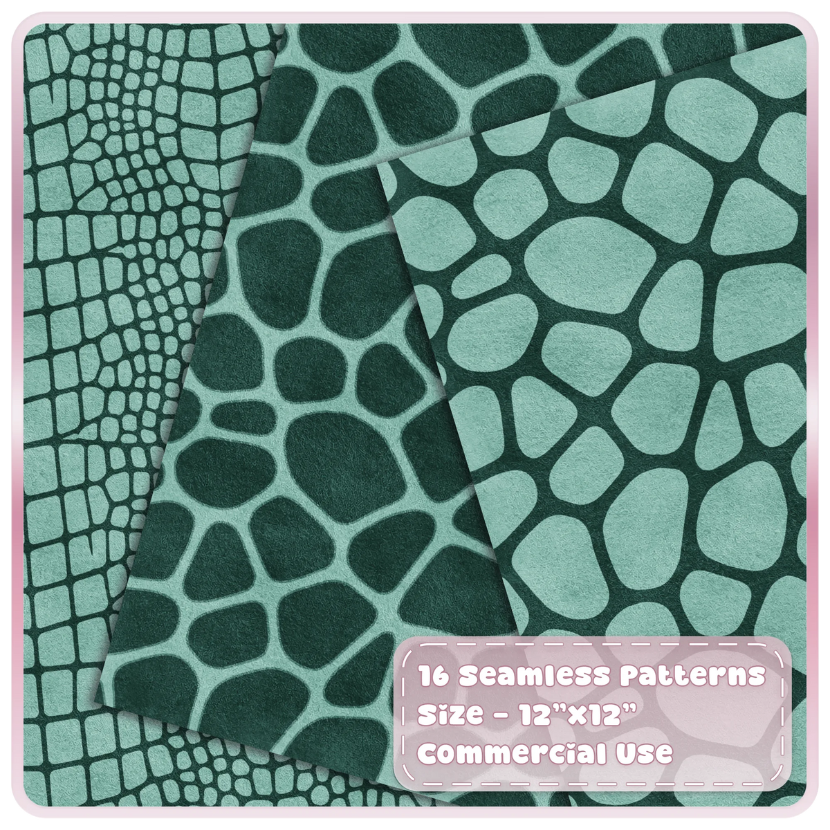 Mint Macaron crocodile and giraffe print seamless digital papers in seafoam and deep green