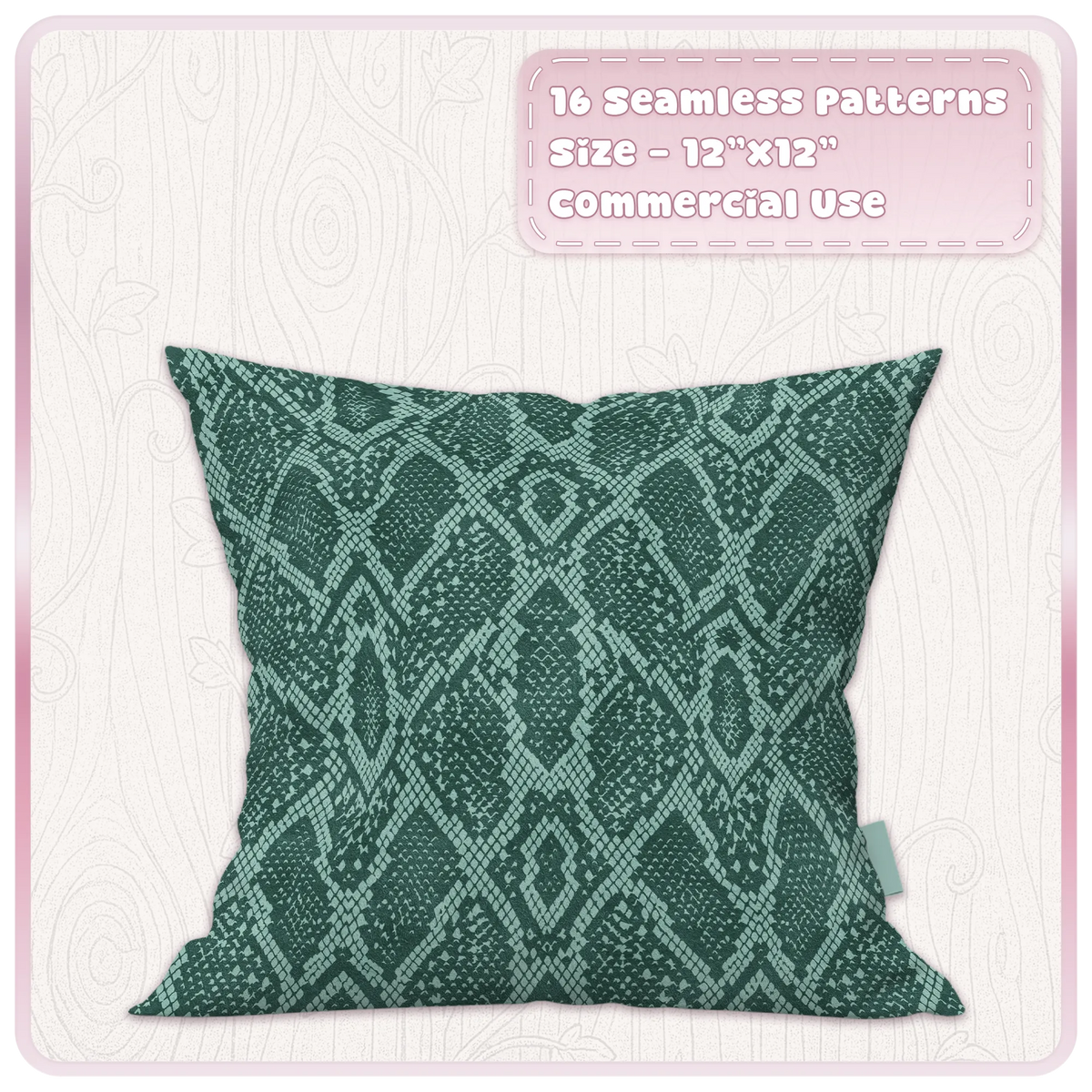 Mint Macaron green snakeskin seamless animal print pattern displayed on a decorative cushion mockup