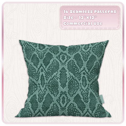 Mint Macaron green snakeskin seamless animal print pattern displayed on a decorative cushion mockup
