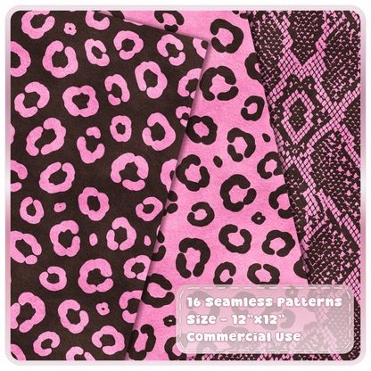 Pink and mocha brown leopard print and snakeskin seamless digital papers from the Juicy Mocha animal print collection