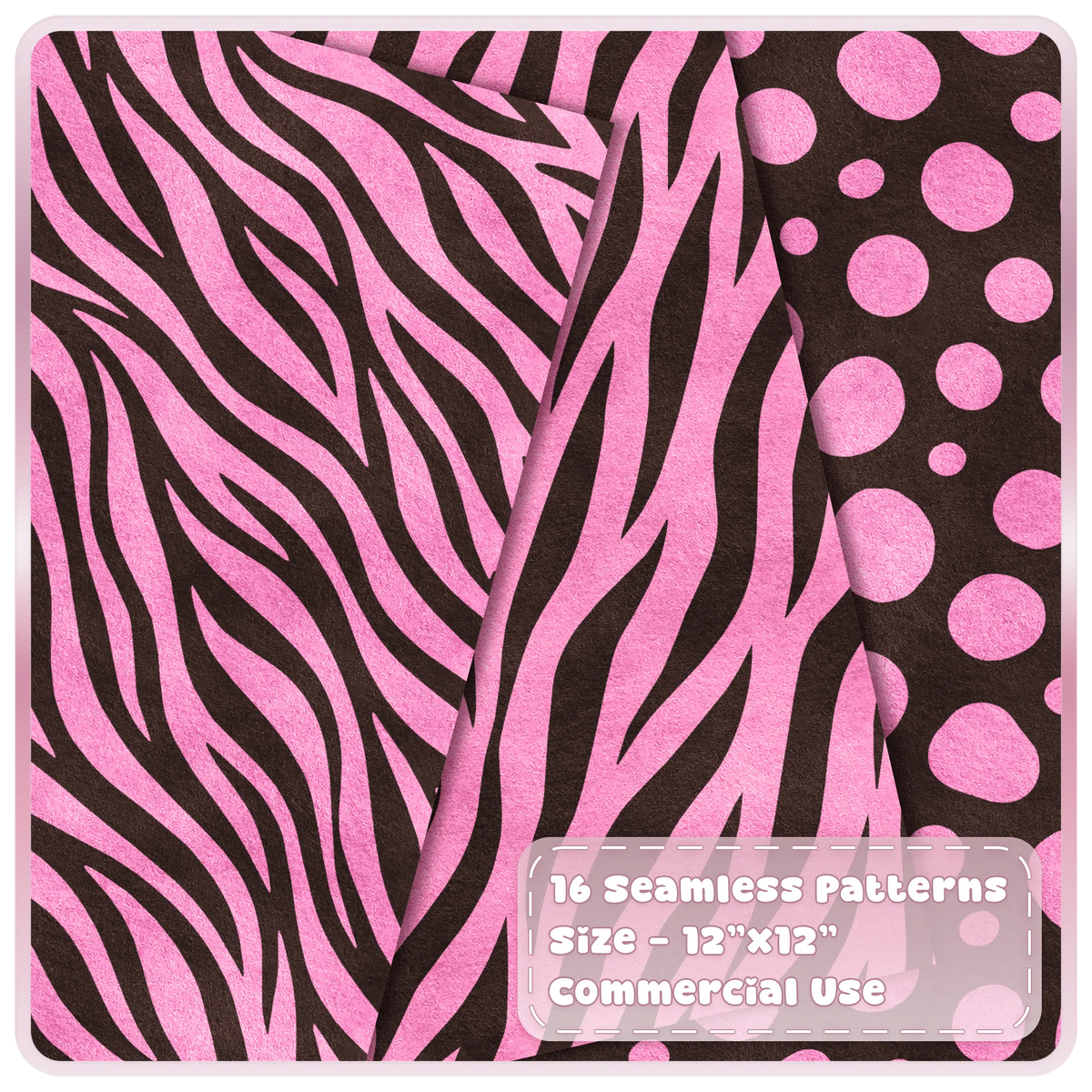 Pink and mocha brown zebra stripe and spotted animal print seamless digital papers from the Juicy Mocha collection