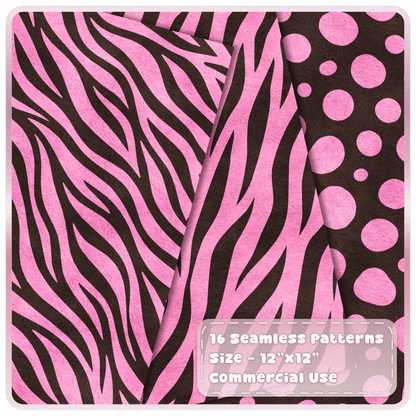 Pink and mocha brown zebra stripe and spotted animal print seamless digital papers from the Juicy Mocha collection