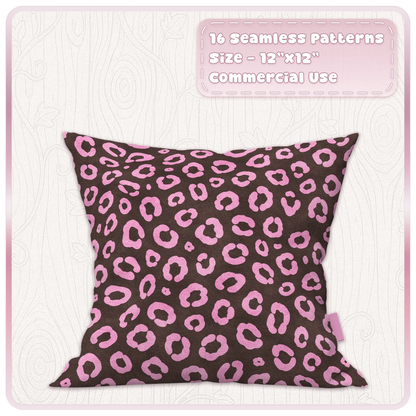 Mocha brown cushion mockup featuring a pink leopard seamless pattern from the Juicy Mocha digital paper collection
