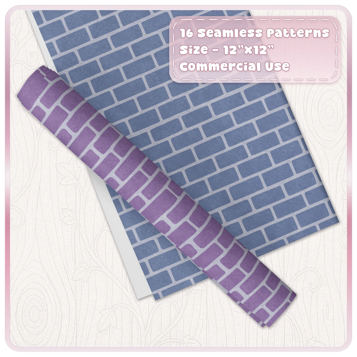 Blue brick and purple stone seamless digital paper mockup from the Moonlit Castle fairytale pattern collection