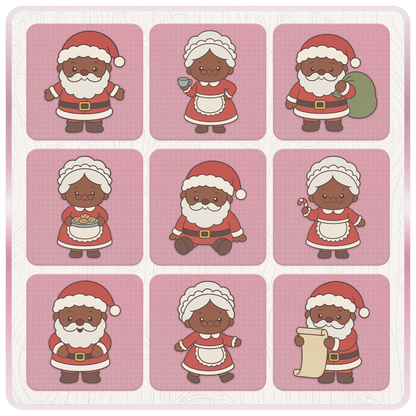 Mr and Mrs Santa Claus Christmas clipart bundle preview featuring nine cute SVG and PNG character designs including Santa, Mrs Claus, cookies, candy cane and gift sack.