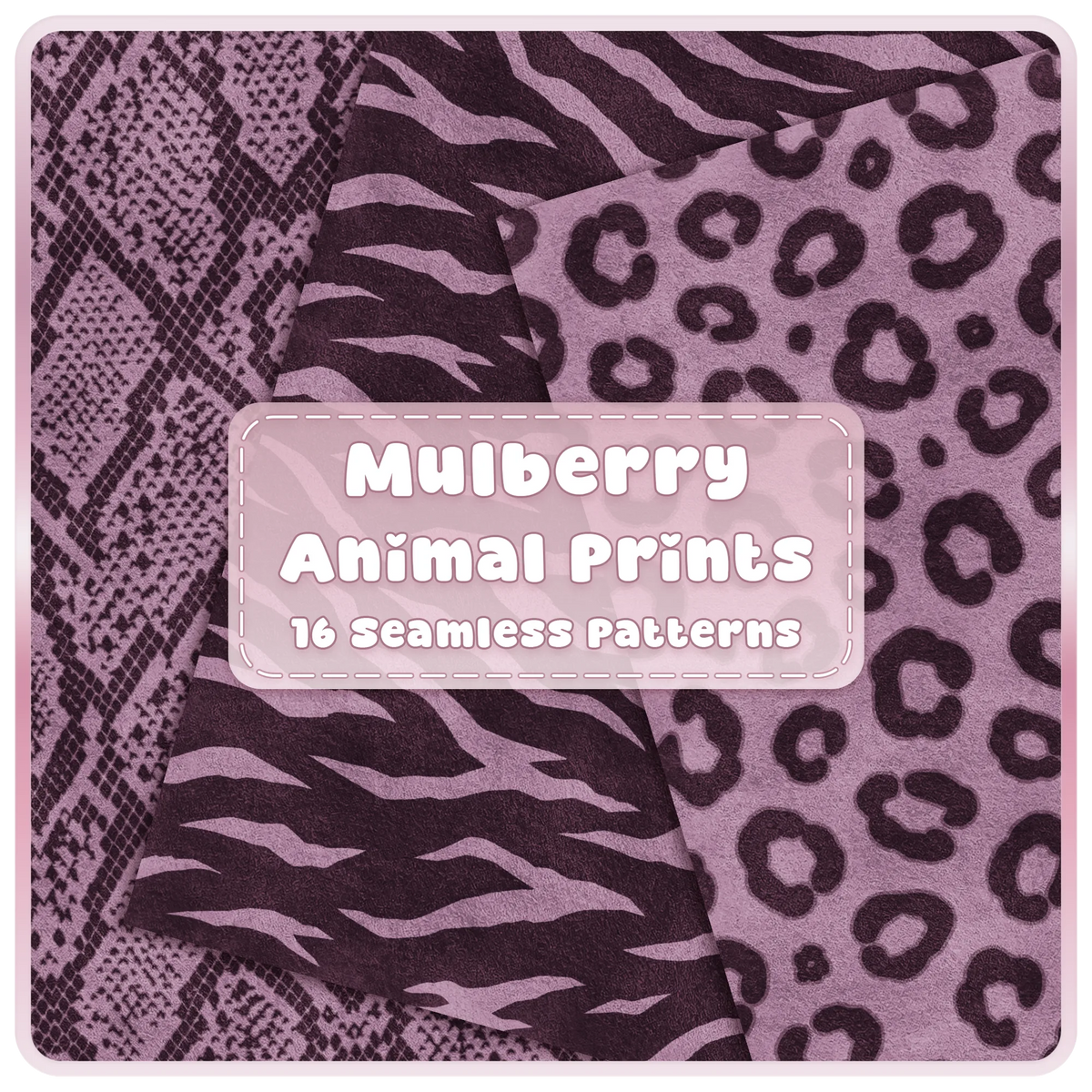 Mulberry animal print seamless patterns JPG bundle featuring leopard, zebra and snakeskin digital papers