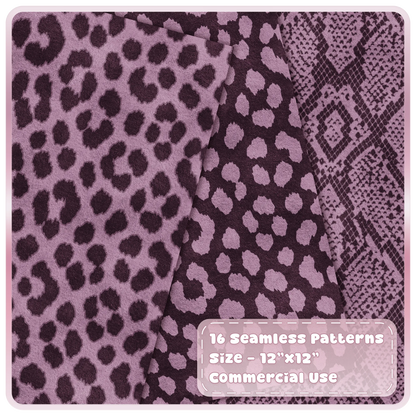 Mulberry leopard and snakeskin seamless digital papers from 16 animal print JPG pattern bundle