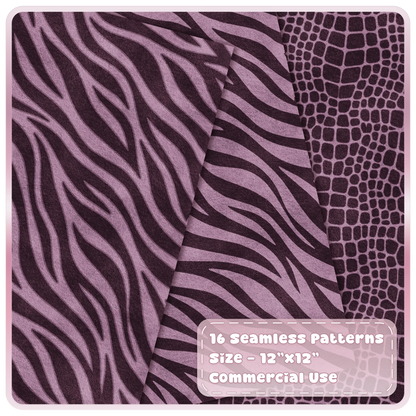 Mulberry zebra stripe and crocodile skin seamless animal print digital paper patterns