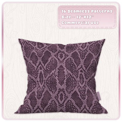 Mulberry snakeskin seamless animal print pattern displayed on decorative cushion mockup