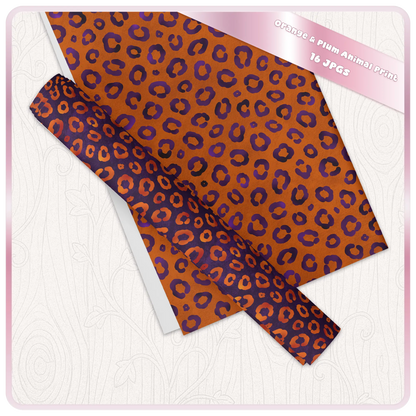 Seamless leopard pattern paper shown as printable sheet mockup in orange and plum tones