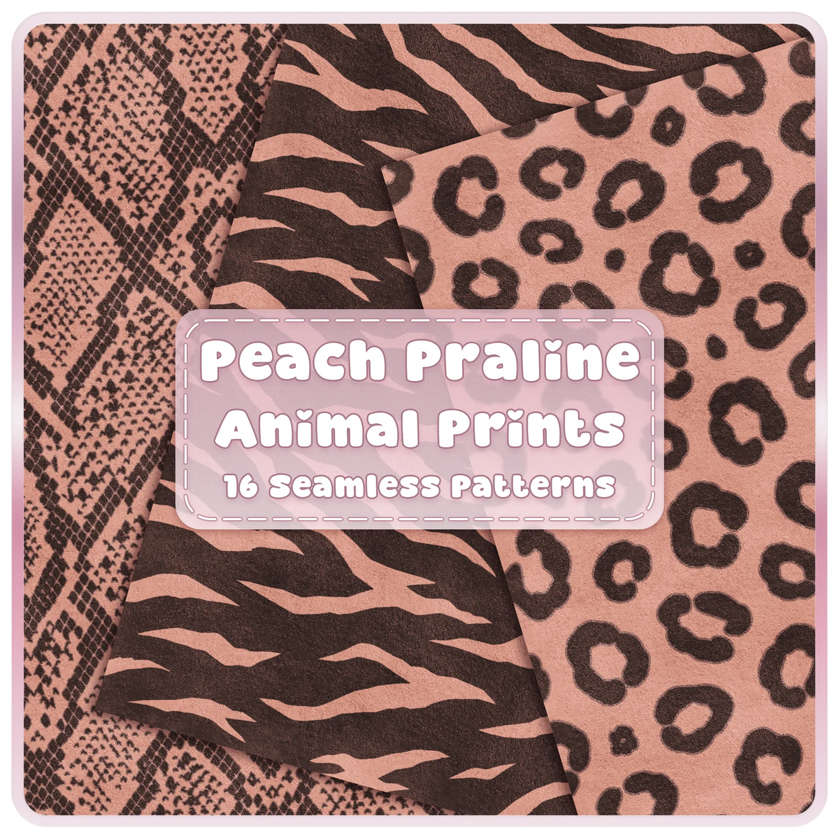 Peach Praline animal print seamless patterns with leopard zebra snakeskin and brown digital papers