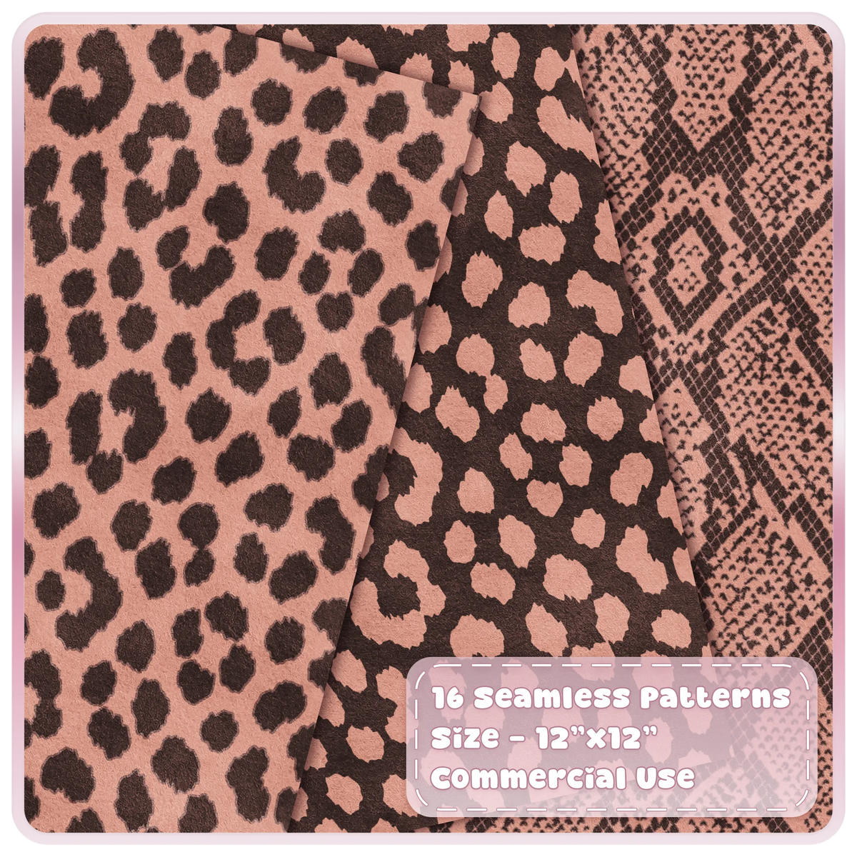 Peach and chocolate leopard print and snakeskin seamless digital papers from animal pattern bundle