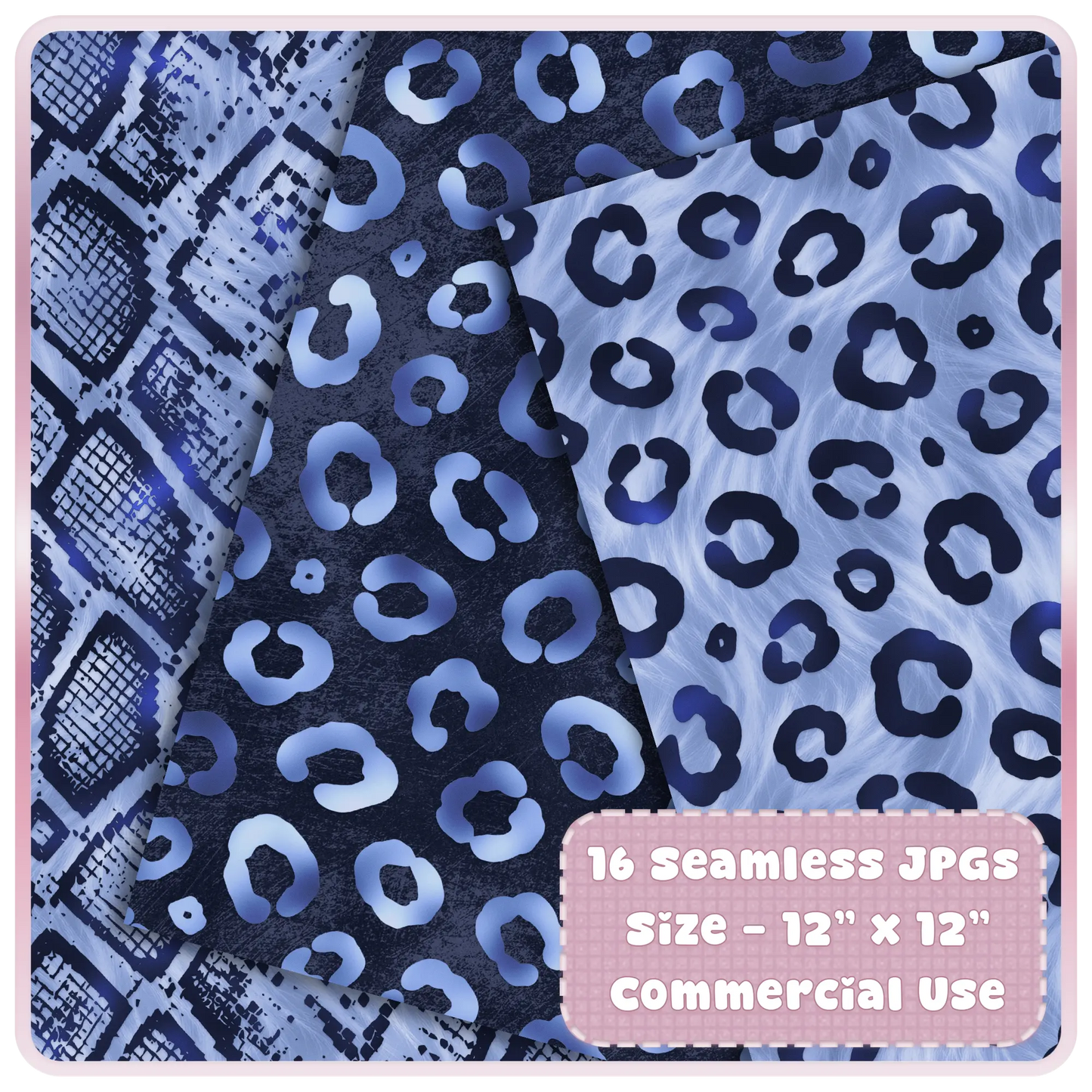 Blue leopard print seamless digital paper with periwinkle tones and animal print texture