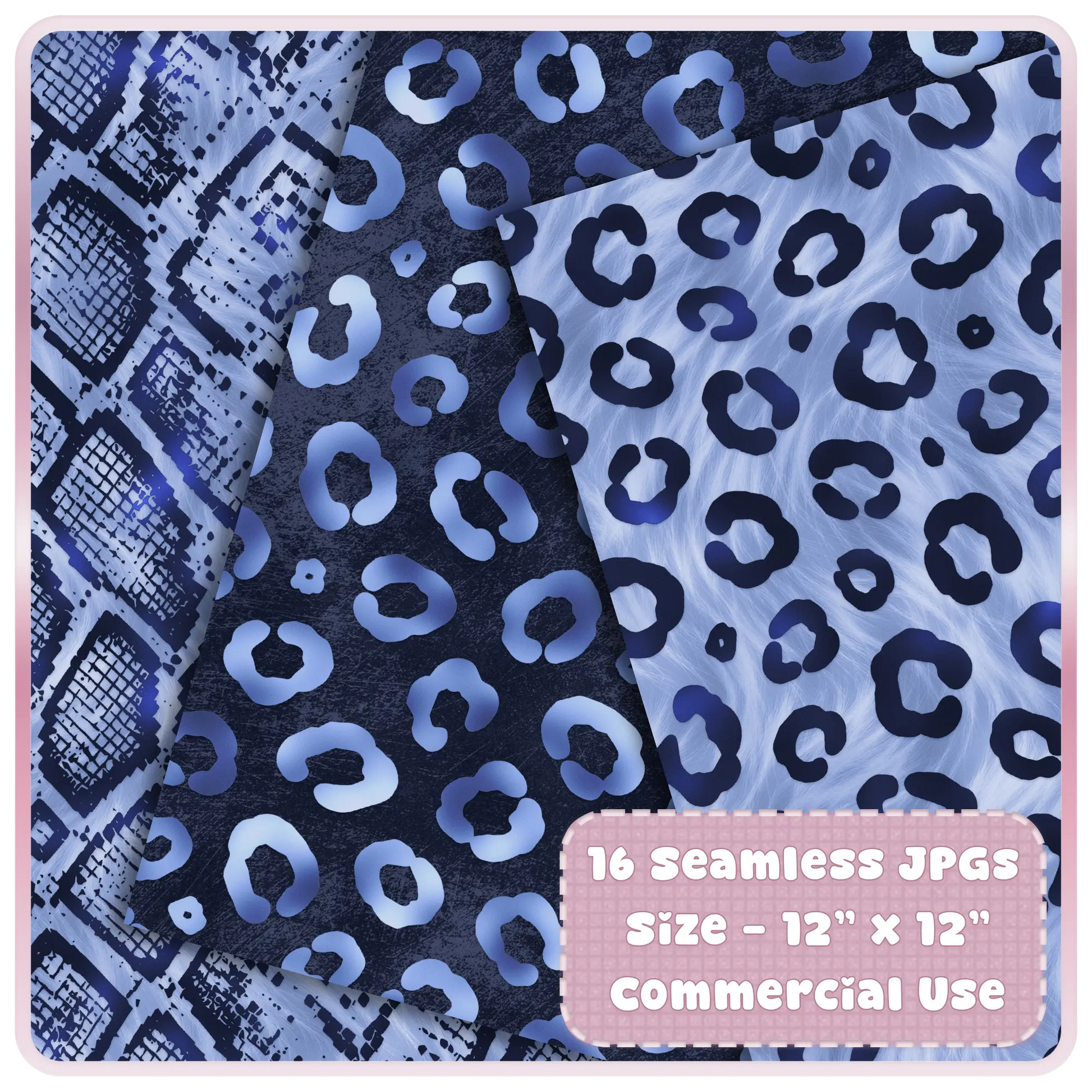 Blue leopard print seamless digital paper with periwinkle tones and animal print texture