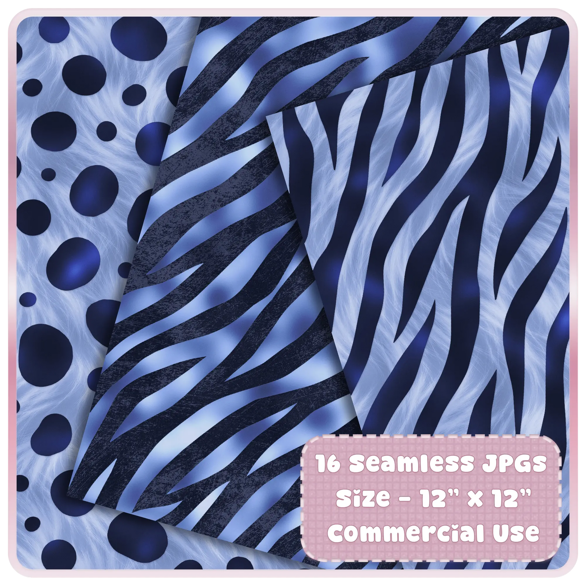 Blue zebra stripe seamless pattern digital paper with ink and periwinkle gradient tones