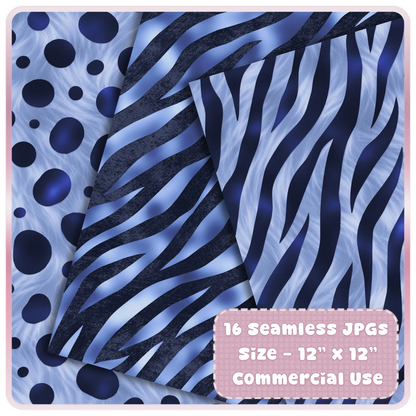 Blue zebra stripe seamless pattern digital paper with ink and periwinkle gradient tones
