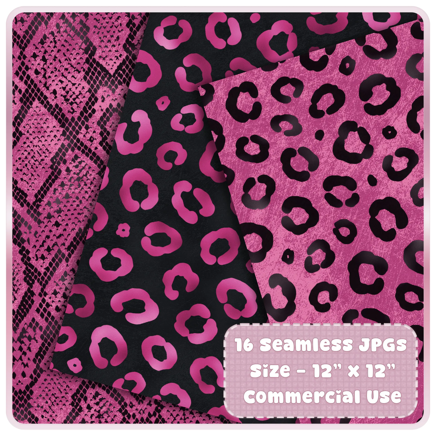 Close-up of pink leopard print seamless digital paper with black background high resolution pattern texture