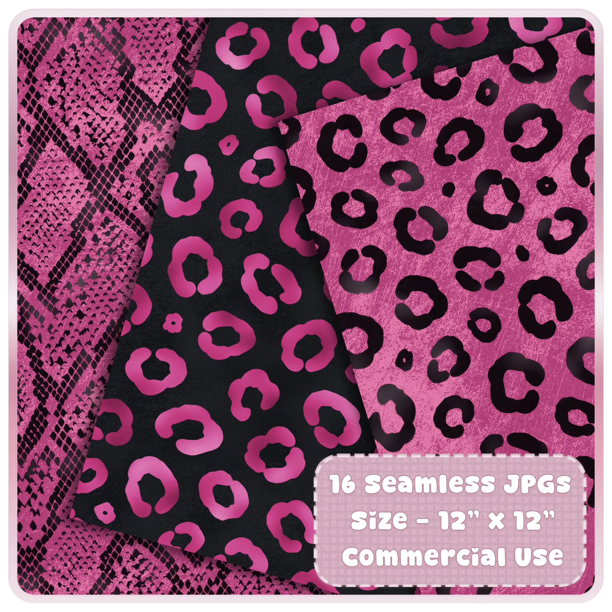 Close-up of pink leopard print seamless digital paper with black background high resolution pattern texture