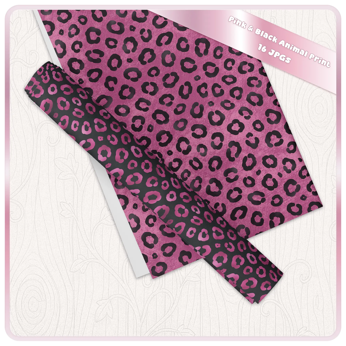 Seamless pink leopard print digital paper shown as printable sheet mockup high resolution JPG