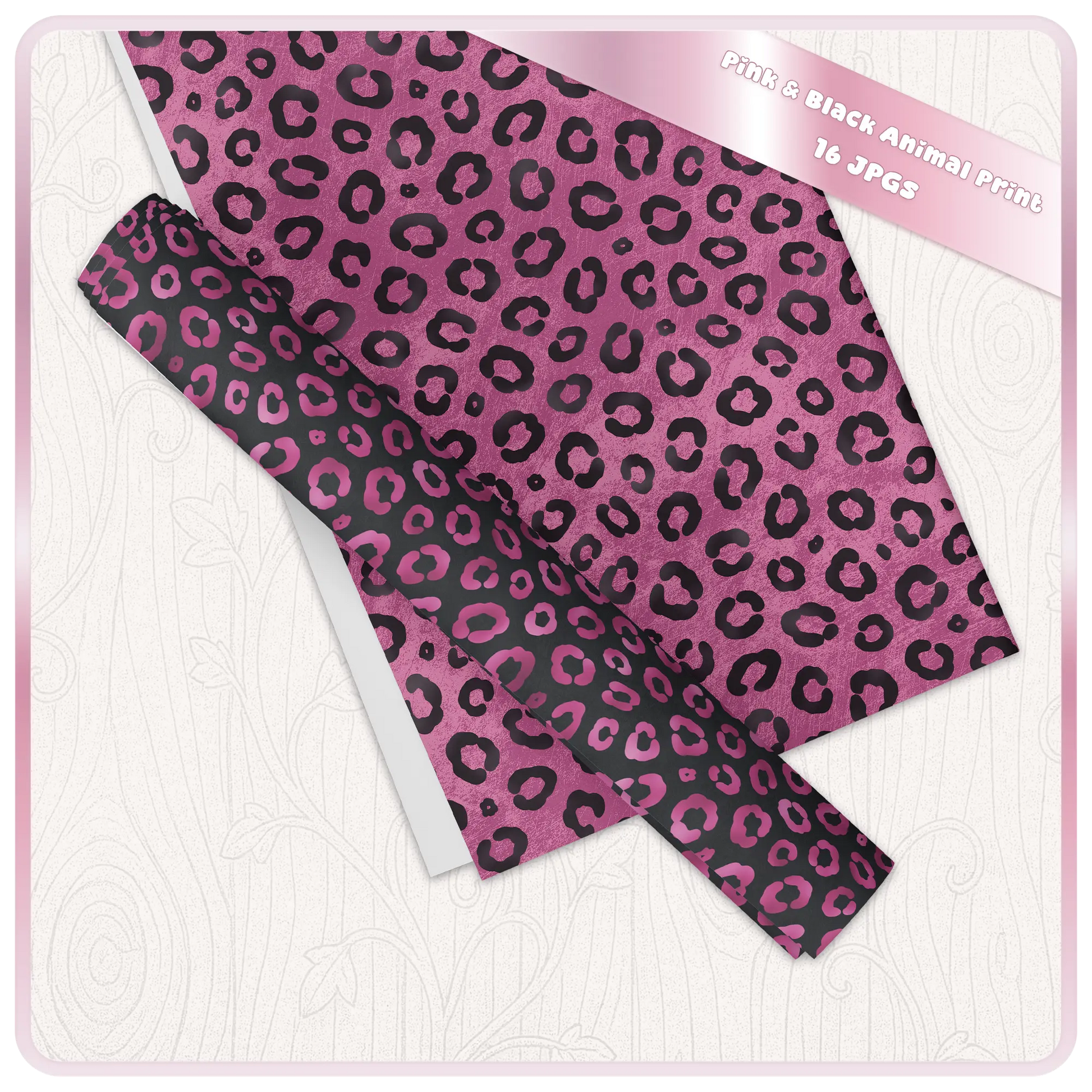Seamless pink leopard print digital paper shown as printable sheet mockup high resolution JPG