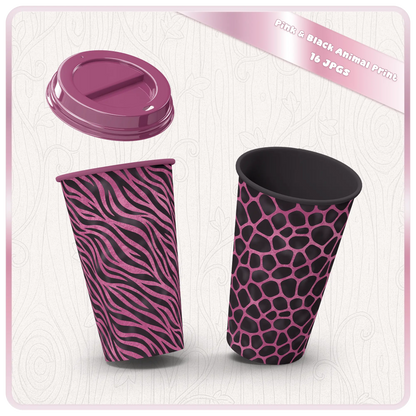 Pink animal print seamless patterns applied to tumbler cups sublimation design mockup