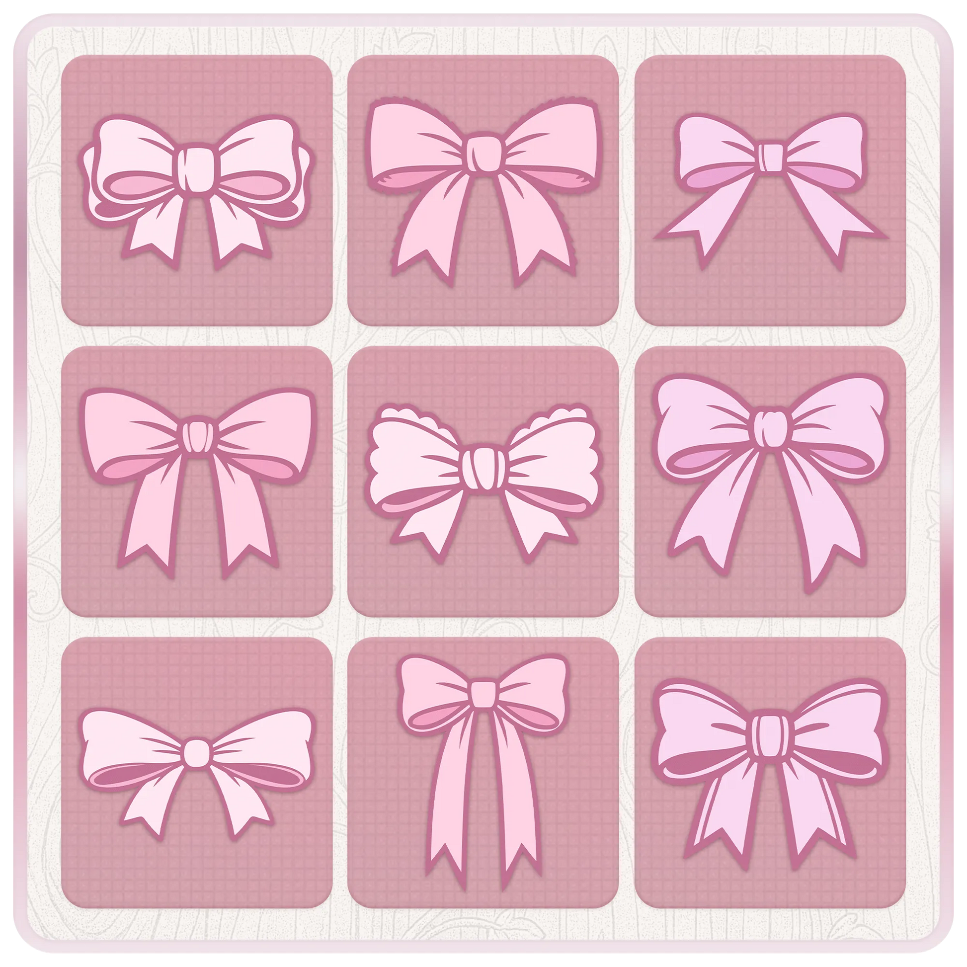 Pink bow clipart bundle preview showing nine soft pink ribbon SVG designs for stickers, scrapbooking, card making and digital crafts.