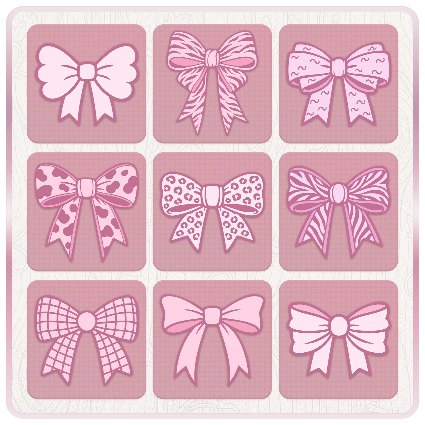 Assorted pink ribbon SVG bundle preview with patterned bow clipart including plaid, leopard, cow print, striped and decorative ribbon designs.