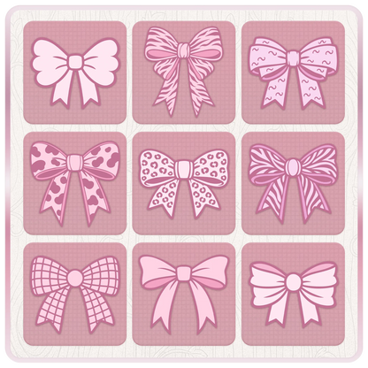 Assorted pink ribbon SVG bundle preview with patterned bow clipart including plaid, leopard, cow print, striped and decorative ribbon designs.