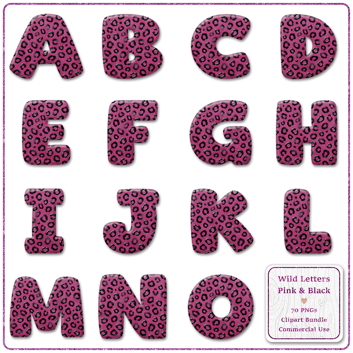 Pink Animal Print Letters & Numbers Clipart Bundle 70 PNGs