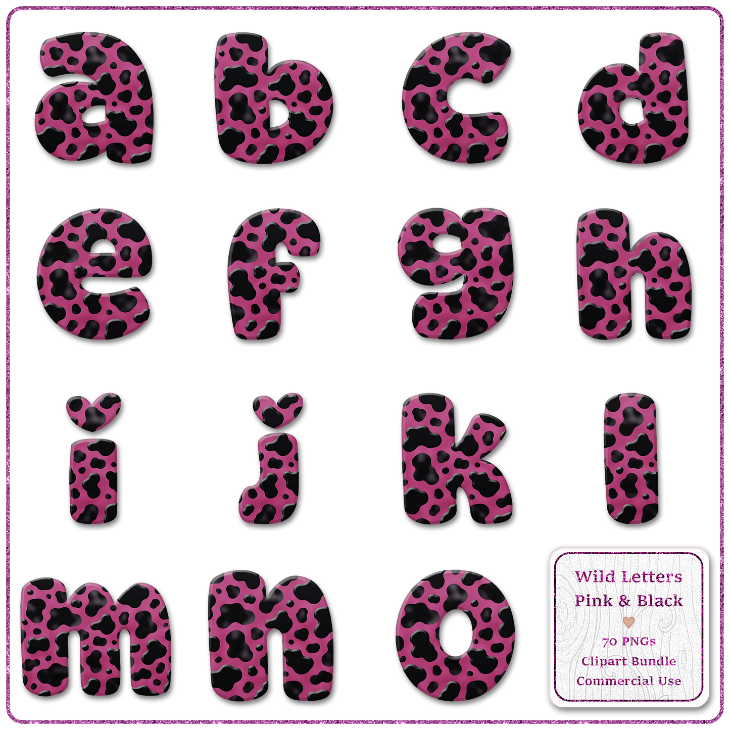 Pink Animal Print Letters & Numbers Clipart Bundle 70 PNGs