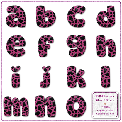 Pink Animal Print Letters & Numbers Clipart Bundle 70 PNGs