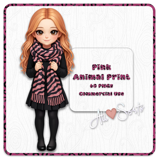 Animal Print Pink & Black Clipart Bundle 60 PNGs