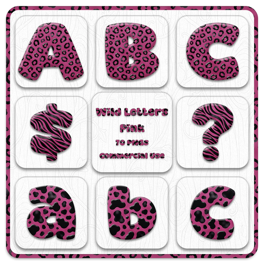 Pink Animal Print Letters & Numbers Clipart Bundle 70 PNGs