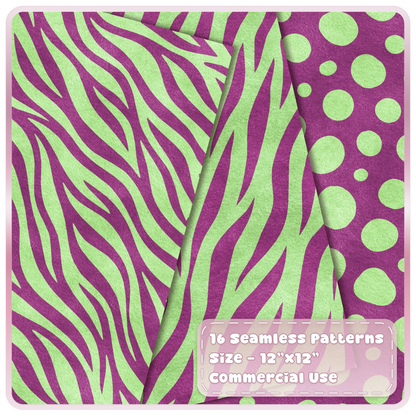 Mint green and raspberry zebra stripe and spotted animal print seamless digital papers from the Mint Crush collection