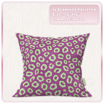 Raspberry cushion mockup featuring a mint green leopard seamless pattern from the Mint Crush digital paper collection