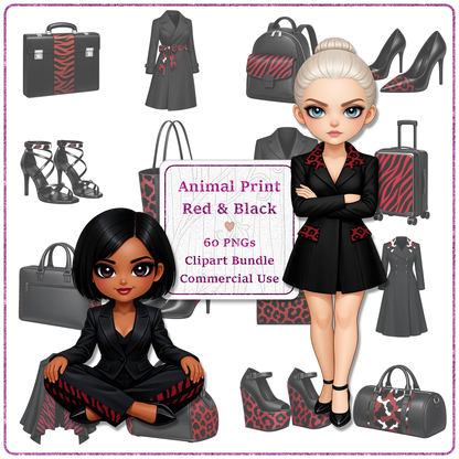 Animal Print Red & Black Clipart Bundle 60 PNGs