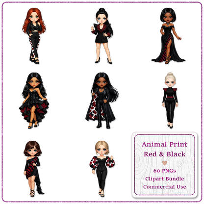 Animal Print Red & Black Clipart Bundle 60 PNGs